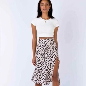 Princess Polly Nia Leopard Print Midi Satin Skirt